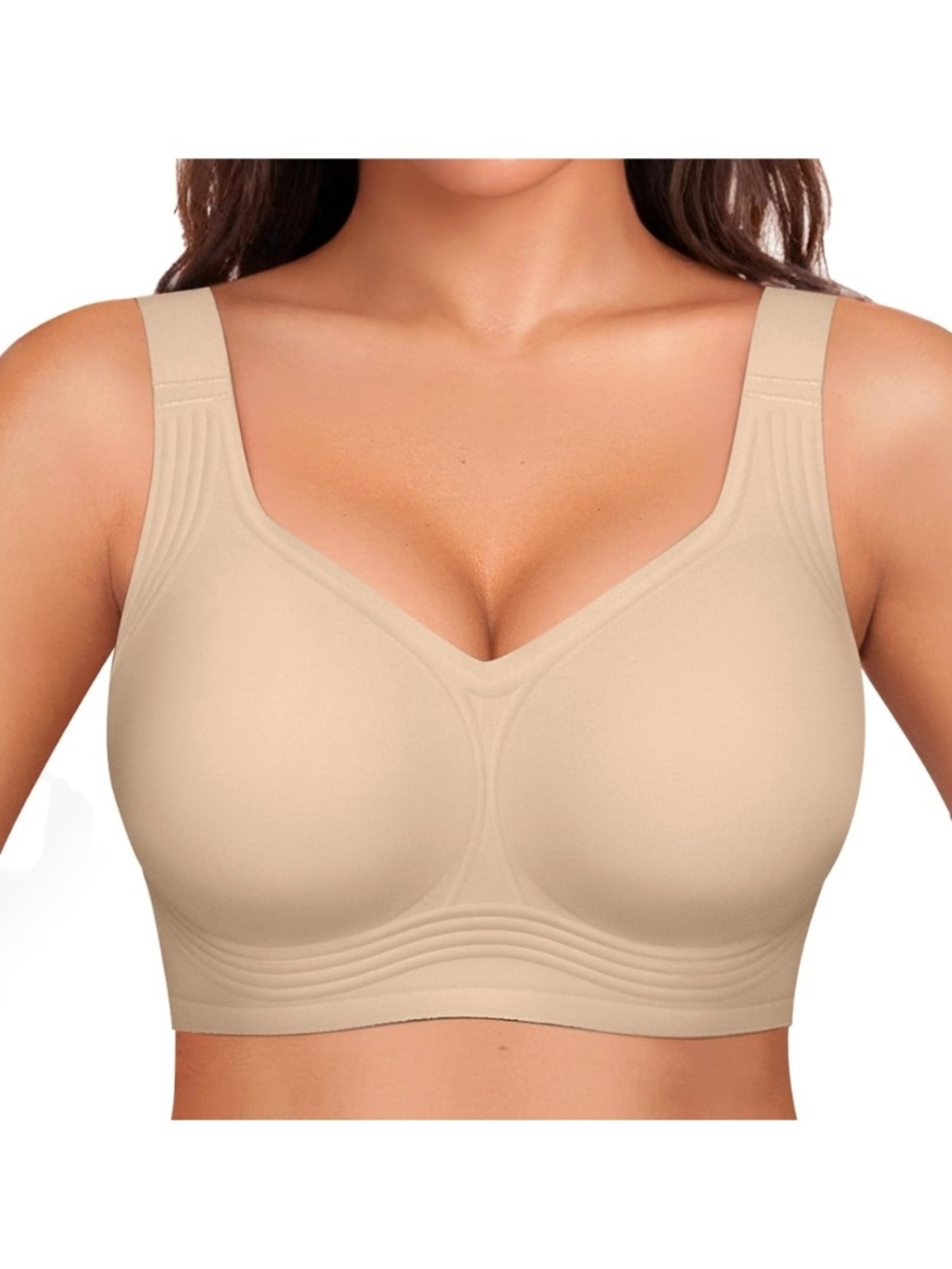 OEAK Plus Size Wireless Support Push Up Comfort Bra Creamy Beige XXL (EUC)